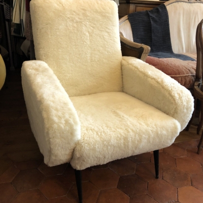 Fauteuil année 70 en fourrure en laine 