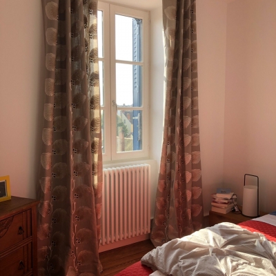 Rideau lin doublé tête œillet tissu Collfax brodé  tringle Houles