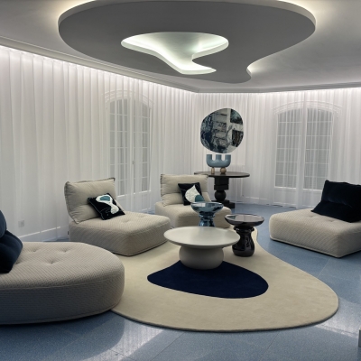 Grand voilage tête wave tissu JAB , coussins motifs broders velours 