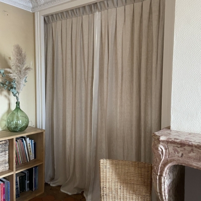 Rideau doublé tête plis tapissier tissu lin tringle Houles  