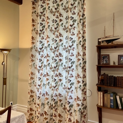 Rideau lin doublé tête œillet tissu Casamance brodé  