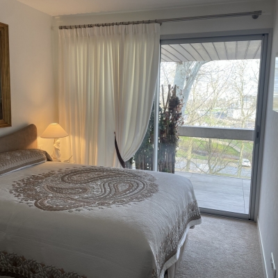 rideaux doublés tissu velours blanc cassé finition plis tapissier 