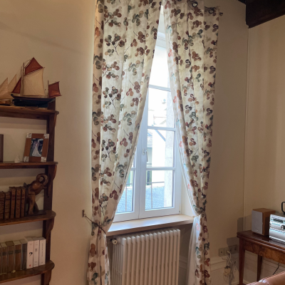 Rideau lin doublé tête œillet tissu Casamance brodé  